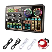 Audio Mixer with Effects, Audio Interface with Voice Changer and LED Lights, External Sound Card for PC Phone Microphone, Audio Mixer for Karaoke, Streaming, Recording, Gaming, Podcasting