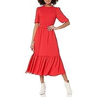 Nanette Nanette Lepore Women's Elbow Sleeve Smocked Front Ruffle Neck Dress, Crimson Ruby, 8