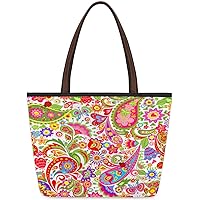 Paisley Pattern Ethnic（01） Large Tote Bag For Women Shoulder Handbags with Zippper Top Handle Satchel Bags for Shopping Travel Gym Work School
