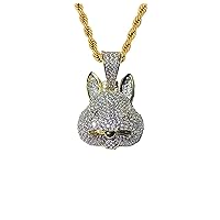 Gold Bunny PLAYBOI Diamond Cz Animal Cute Pendant Men Women 925 Italy Iced Gold Charm Ice Out Pendant Stainless Steel Real 3 mm Rope Chain, Mans Jewelry, Iced Pendant