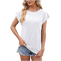 T Shirts Short Sleeve Round Neck Tees for Women Tunic Tops with Pocket Trendy Lightweight Soft Casual Summer Outfits Clothes