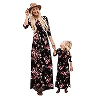 EFOFEI Mommy and Me Matching Maxi Dresses Sleeveless Floral Printed Family Matching Outfits