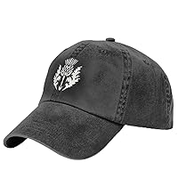 Scottish Thistle Flower Hat for Mens Womens Outdoor Sport Washed Cotton Denim Trucker Hats Adjustable Black