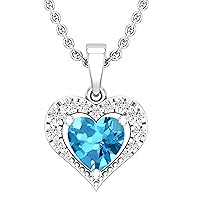 Dazzlingrock Collection 7X7 mm Heart Gemstone & Round White Diamond Ladies Heart Shape Halo Style Love Pendant with 18 Inch Silver Chain | Available in 10K/14K/18K Gold & 925 Sterling Silver