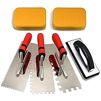 Tile Tools Stainless Steel Square Notch Trowel Set Plus Rubber Grout Float and Grout Sponge for Tiling Installation Grouting