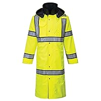 Portwest UH447 Waterproof Reversible Raincoat Hi Vis Reflective Long Safety Rain Jacket Yellow/Black, 5X-Large