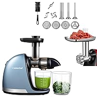 AMZCHEF Slow Masticating Juicer Bundle with Meat Grinder Attachment,Cold Press Juicer With Silent Motor and Reverse Function,with Sausage Stuffer Tubes and Grinding Plates
