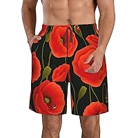 Poppy Flowers Men's Casual Classic Fit Short Drawstring Summer Beach Shorts with 3 Pockets