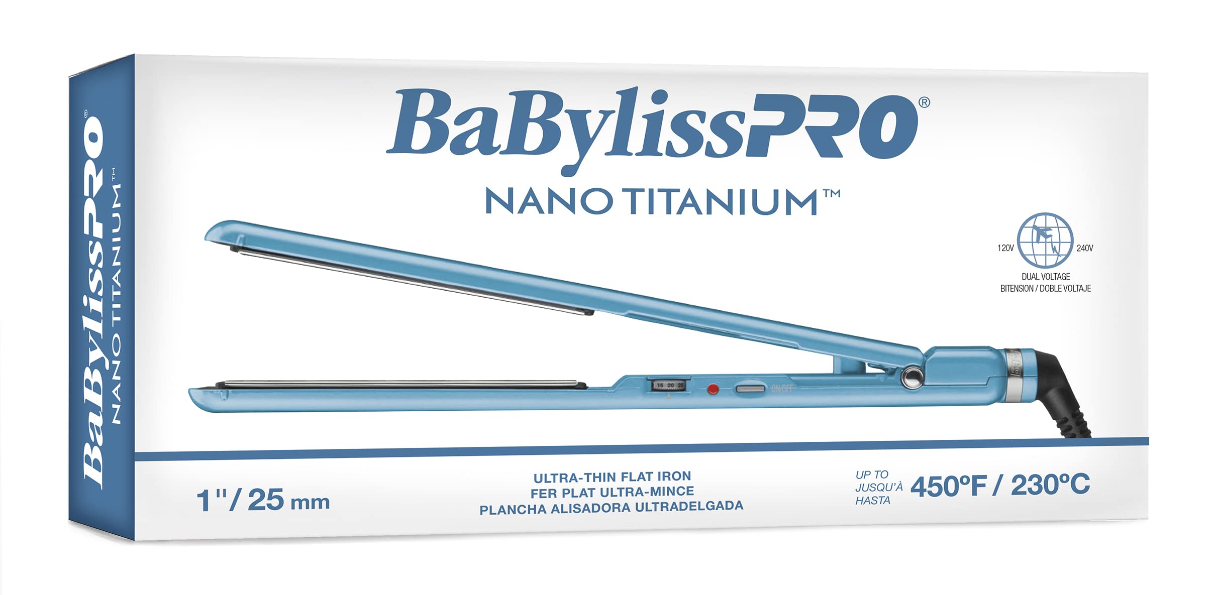 BabylissPRO Nano Titanium Ultra-Thin Hair Straightener, Professional Flat Iron For All Hair Types