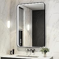 24x32 Inch LED Bathroom Mirror with Lights, Black Metal Framed LED Mirror for Bathroom, 3 Colors and Stepless Dimmable Wall Mounted Lighted Bathroom Vanity Mirror, Anti-Fog, Memory