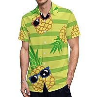 Pineapples Glasses Hawaiian Shirt for Men Short Sleeve Button Down Summer Tee Shirts Tops