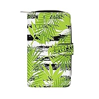 Summer Tropical Tree Leaves Womens Leather Wallets Slim Card Holder Purse RFID Blocking Bifold Clutch Handbag Zippered Pocket