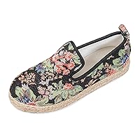 2024 Ladies Fashion Floral Printed Cloth Surface Woven Sole Thick Sole Casual Single Shoes Slip on Womens