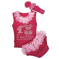 Petitebella My 1st Easter Dress Rabbit Egg Hot Pink Shirt Hot Pink Bloomer Baby Set 3-12m