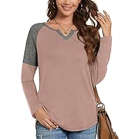 ALIGADUO Womens Raglan T Shirts Long Sleeve V Neck Tunic Tops Color Block Fall Casual Pullover