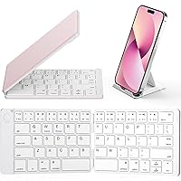 Samsers Foldable Bluetooth Keyboard - Portable Wireless, with Stand Holder, Rechargeable Full Size Ultra Slim Folding Keyboard for iOS Android Windows Smartphone Tablet and Laptop, White-Pink