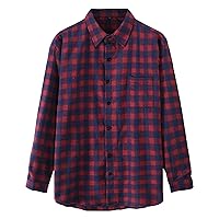 Men's Plaid Long Sleeve Button Down Shirts Striped Lightweight Loose Fit Shirts Casual Business Dress Shirt