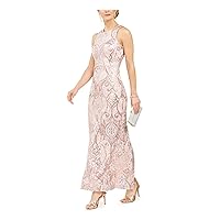 Vince Camuto Womens Sequined Embellished Round Neckline Sleeveless Maxi Evening Dress