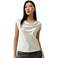 LilySilk 100% 22 Momme Silk Cowl Neck Shirt for Women Sleeveless Elegant Tops for Summer Off Shoulder T Shirt Ladies
