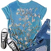 Oil Painting The Starry Sky Night Oil Painting Shirt for Women Novelty Flower Graphic tees Vintage Short Sleeve T-Shirt