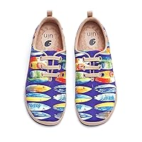 UIN Women's Slip Ons Canvas Lightweight Sneakers Walking Casual Loafers Comfortable Art Painted Travel Shoes Moguer