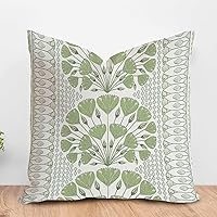 Green and White Geometric Flower Farmhouse Throw Pillow Cover Lily Leaf Ginkgo Biloba Flower Cushion Cover Chinoiserie Asian Double Side Pillowcases for Sofa Couch 20x20in White Linen