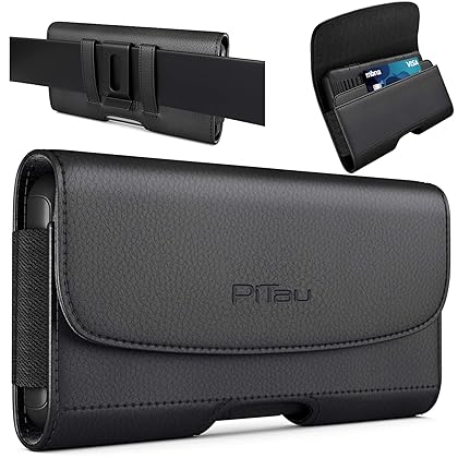 PiTau Belt Holster for iPhone 14, 14 Pro, 13 Pro, 13, 12 Pro, 12, iPhone 11, XR - Premium Cell Phone Case with Belt Clip [Magnetic Closure] ID Card Holder Pouch (Fits Otterbox Commuter Case on)