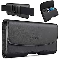 PiTau Belt Holster for iPhone 14, 14 Pro, 13 Pro, 13, 12 Pro, 12, iPhone 11, XR - Premium Cell Phone Case with Belt Clip [Magnetic Closure] ID Card Holder Pouch (Fits Otterbox Commuter Case on) Black