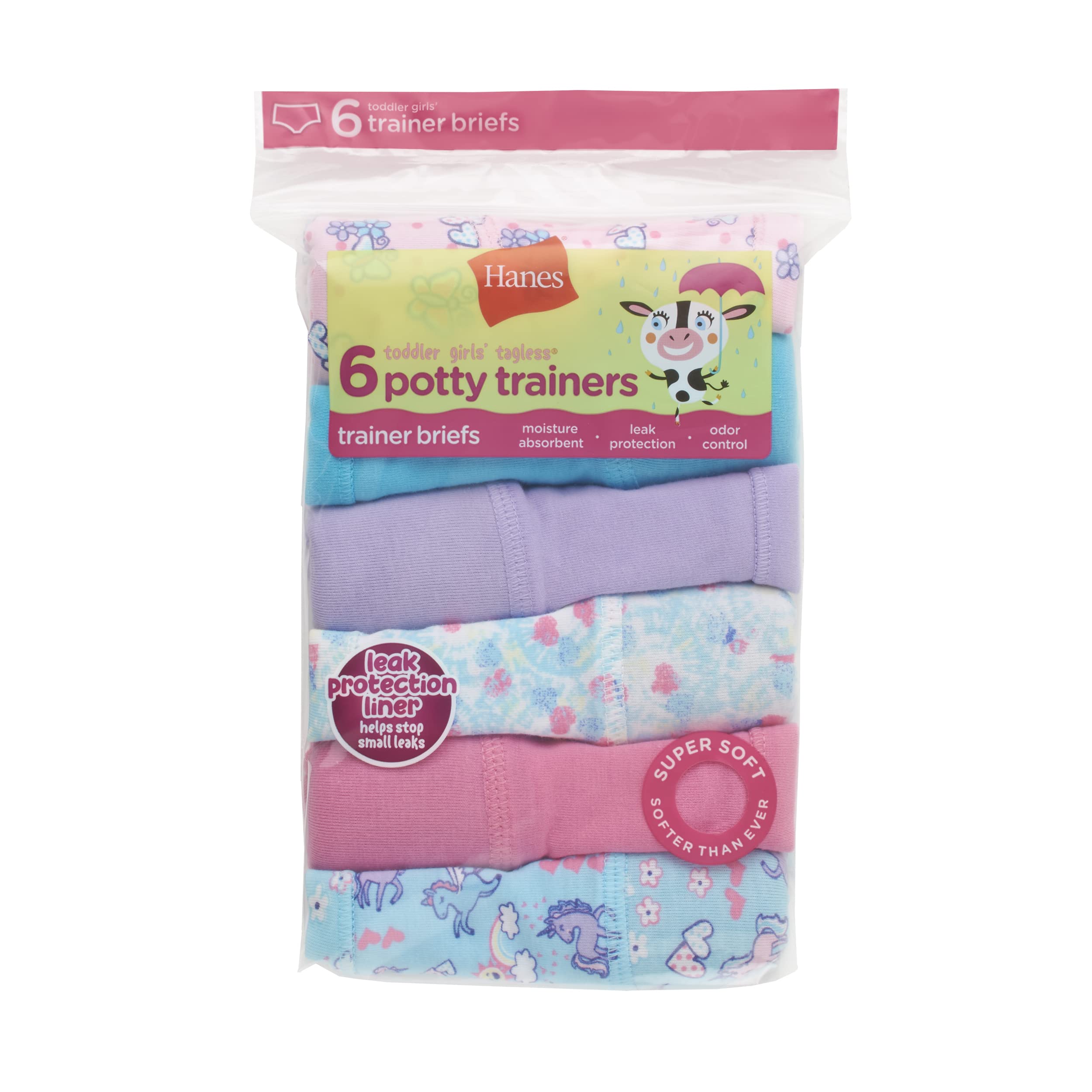 Hanes Toddler Girls' Potty Trainer Brief, Moisture-Wicking Panty, Odor Protection Potty Trainer Underwear, 6-Pack