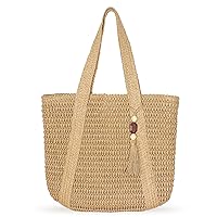 Straw Beach Bag for Women Woven Structured Tote Bag Summer Shoulder Handbags