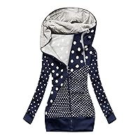 Womens Oversized Zip Up Hoodies Polka Dot Turtleneck Long Sleeve Cardigans Jacket Plus Size Casual Outerwear With Pockets