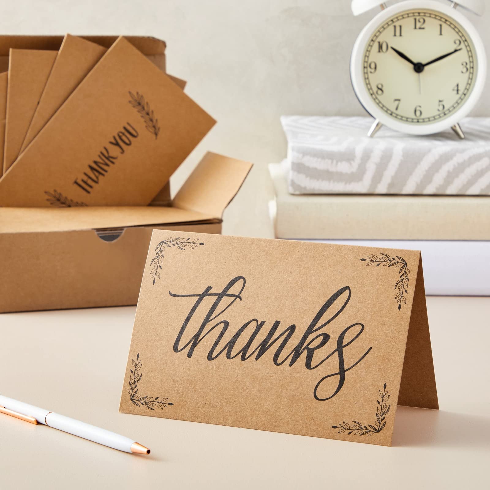 Thank You Cards - 36-Count Thank You Notes, Kraft Paper Bulk Thank You Cards Set - Blank on The Inside, Handwritten Style, Includes Thank You Cards and Envelopes, 4 x 6 inches