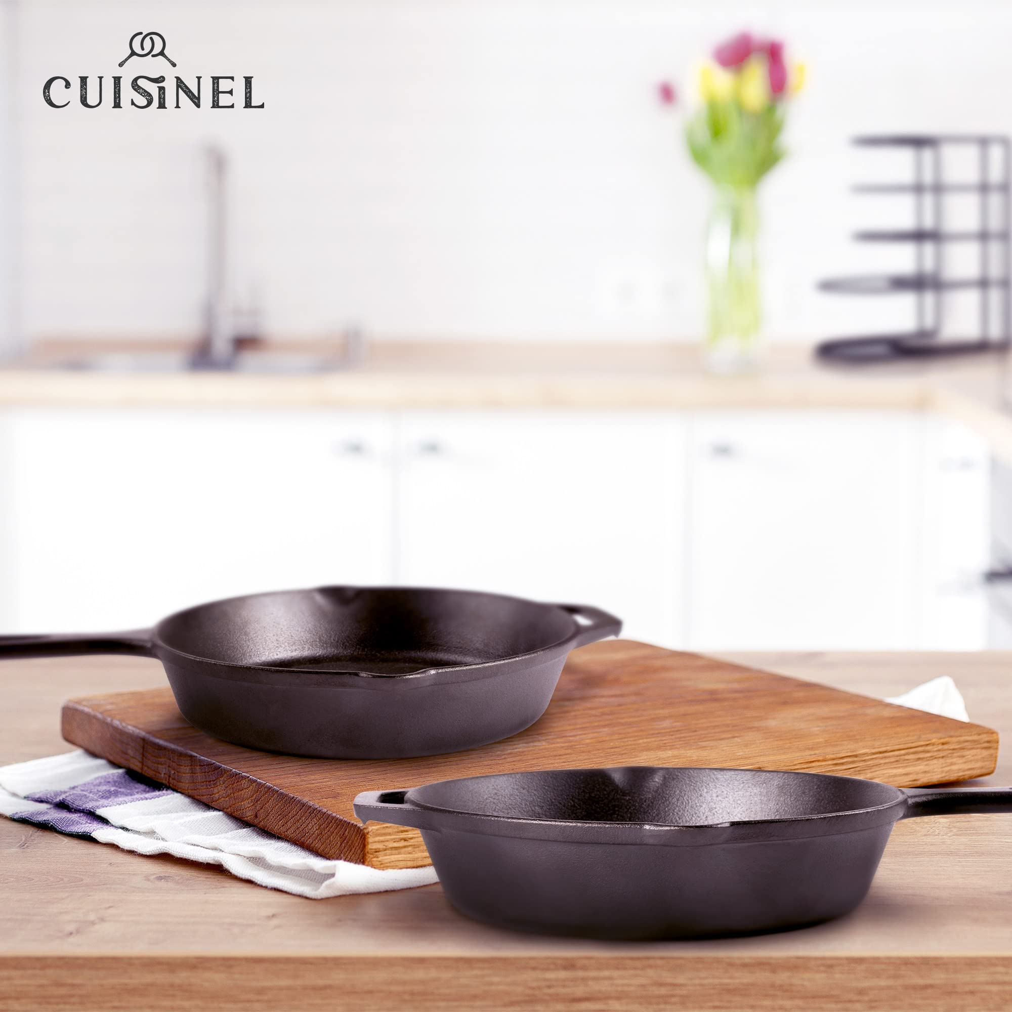 Cuisinel Cast Iron Skillets Set - Pre-Seasoned 2-Piece Pan: 10