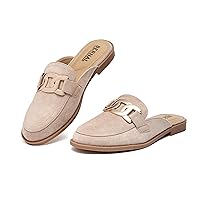 Bernal Mules for Woman Buckle Flats Round Toe Backless Flats Comfortable Slides Mules Flats Slip on Penny Loafers Shoes