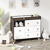 DAWNSPACES Changing Tables for Infants Babies with Diaper Changing Pad, Drawers, Shelf, Changing Table Dresser Storage Nursery Chest, Brown