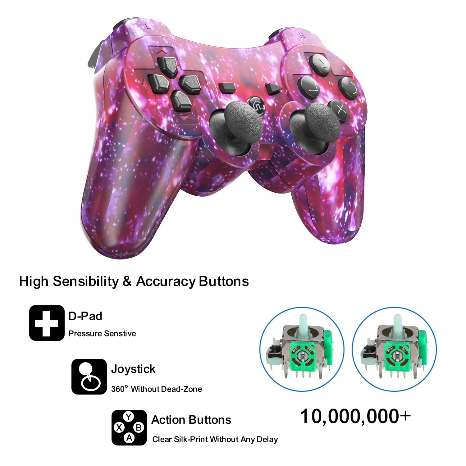 Puning Wireless Controller for PS3 Controller, Wireless Controller with Upgraded Joystick(Sky and Art)