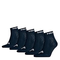 HEAD Unisex Cotton Blend Quarter Sports Socks 5 Pairs Black, Grey, White or Navy