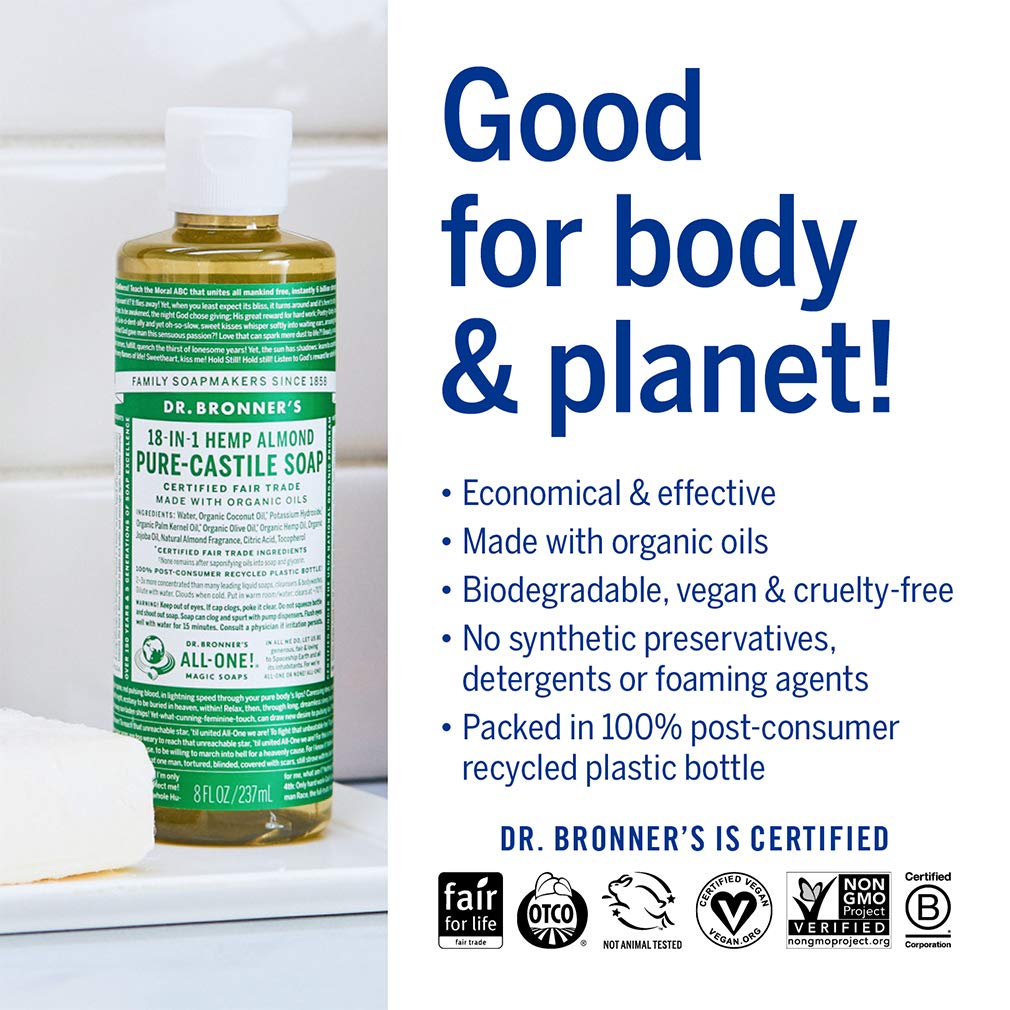 Dr. Bronner's - Pure-Castile Liquid Soap (Tea Tree) - Made with Organic Oils, 18-in-1 Uses: Acne-Prone Skin, Dandruff, Laundry, Pets and Dishes, Concentrated, Vegan, Non-GMO …