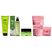Green Tea Moisturizing Daily Facial Cleanser, Matcha Lip Mask, Facial Toner Mist with Coconut Water, and Air Jungles Makeup Remover Wipes