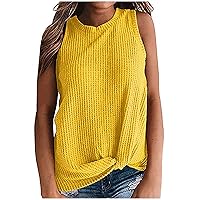 Waffle Knit Tank Tops for Women Summer Sleeveless Round Neck Twist Front T Shirts Loose Fit Blouse Casual Tunic Tops