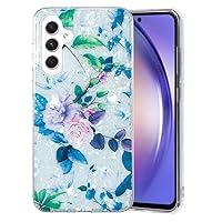 Cute Cover for Samsung Galaxy A54 5G Case Floral Marble Pattern, Stylish Pearl Shine Bling Slim Phone Skin Soft Silicone TPU Women Girls Case (Flower)