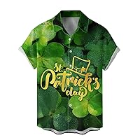 Men's St Patricks Day Shirt Short Sleeve Button Down Green Tops Shamrock Irish Tshirt Summer Beach Hawaiian Tshirts