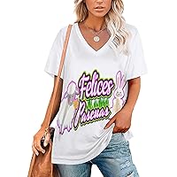 ZOCAVIA Easter Shirts for Women 2024 Plus Size Short Sleeve Tops Summer V Neck Tshirt Trendy Graphic Tees Blouse Ladies Shirt