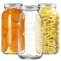 64 OZ Wide Mouth Mason Jars with Lids, Heavy Duty Glass Airtight Storage Canning Jar and Band Half Gallon / 2 Quart, Set of 3