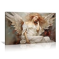 MOSTUNNA Angel Canvas Wall Art White Wing Woman Pictures Prints Girl Portrait Painting Inspirational Artwork for Living Room Bedroom Home Office Decor Gallery Wrapped (Angel-3,16.00