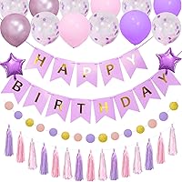 Purple Birthday Decorations for Women Girls,Pink and Purple Party Decorations set with Happy Birthday Banner,Circle Dots Garland,Foil Confetti Balloons and Tassel Garland.