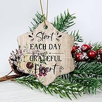 Personalized 3 Inch Start Each Day with A Grateful Heart White Ceramic Ornament Holiday Decoration Wedding Ornament Christmas Ornament Birthday for Home Wall Decor Souvenir.