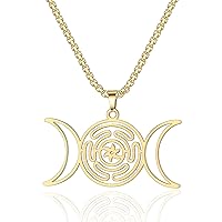 Hecate Necklace Triple Moon Goddess Pendant Wheel of Hecate Necklace Stainless Steel Witchcraft Goddess Symbol Magic Wiccan Pagan Jewelry Gifts for Men Women