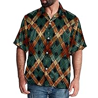 Hawaiian Shirt for Men Casual Button Down, Quick Dry Holiday Beach Short Sleeve Shirts Vintage Cross Check,S