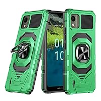 Case for Nokia C110 with Tempered Glass Screen Protector (Maximum Coverage), Full-Body Protective [Military-Grade], Magnetic Car Ring Holder Cover Case (Green)